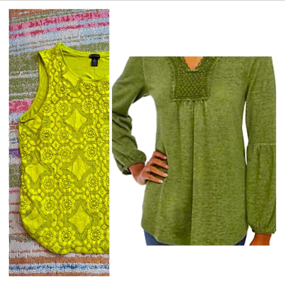 Lot of 2 New Directions Tops 1-Knit Peasant Top and 1 Sleeveless lace